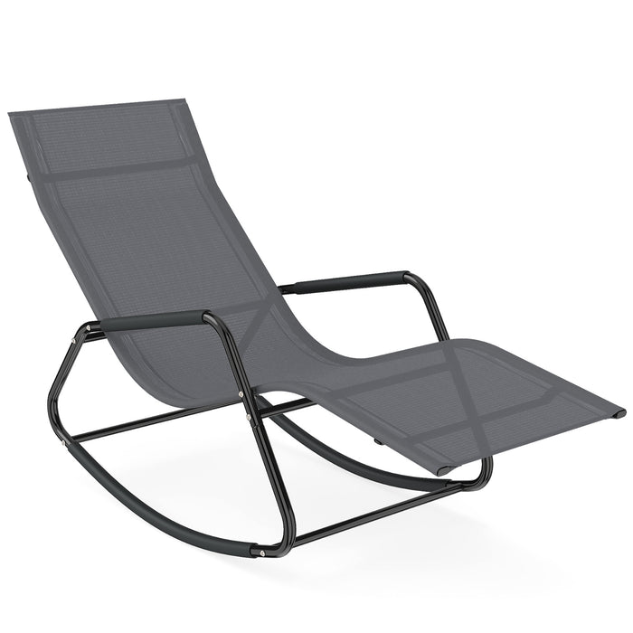 Outdoor Rocking Chair and Patio Lounge Chair with Curved Armrests and Back Support Bar for Garden-