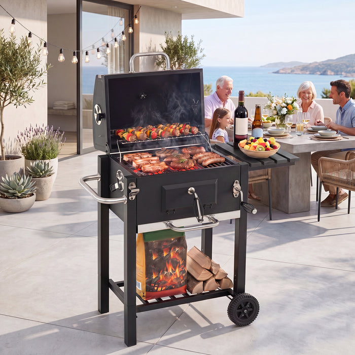 Charcoal Grill with Wheels Portable BBQ Grill with Adjustable Charcoal Tray-