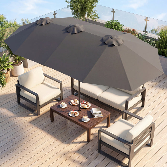 375cm Double-Sided Patio Umbrella with Crank Handle for Garden-
