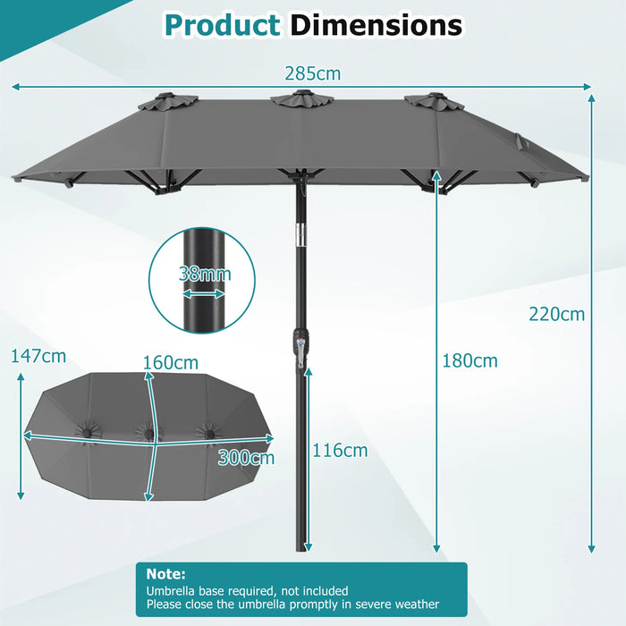 Double-Sided Patio Umbrella with Push Button Tilt and Crank and 12 Ribs-