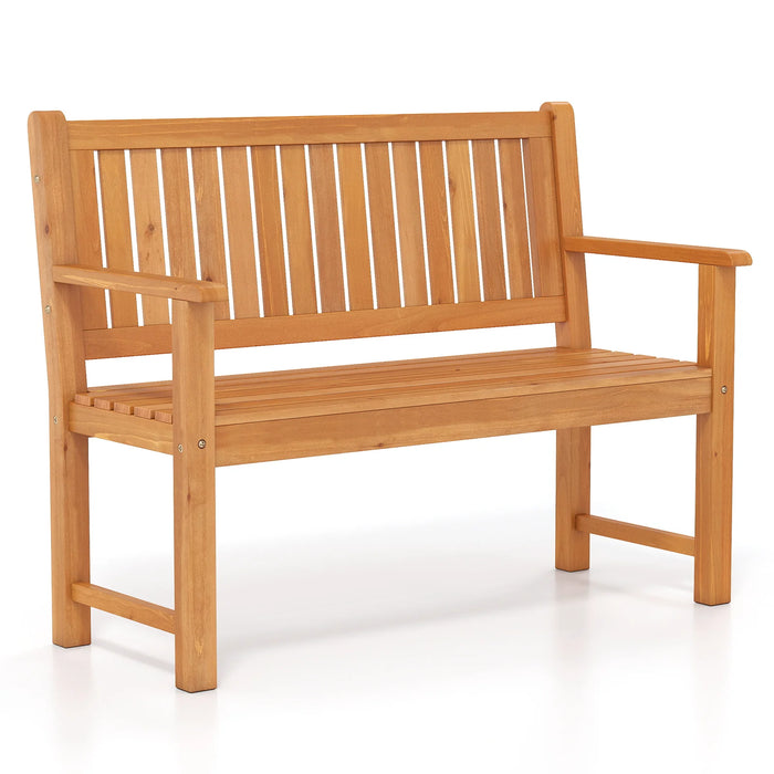 2-Seater Outdoor Wooden Bench Garden Loveseat Bench with Backrest-Yellow