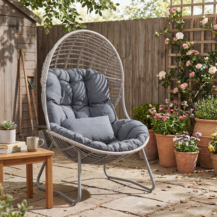 PE Wicker Egg Chair with Removable Seat and Back Cushion for Indoor Outdoor-