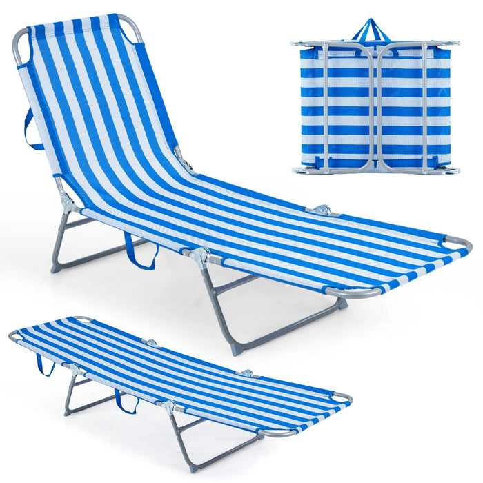 Foldable Sun Lounger Recliner with 4-Position Adjustable Backrest and Footrest-Grey