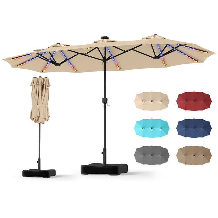 4 M Double-Sided Patio Umbrella Base Included with 108 Multi-Color LED Lights and  3 Air Vents-Grey