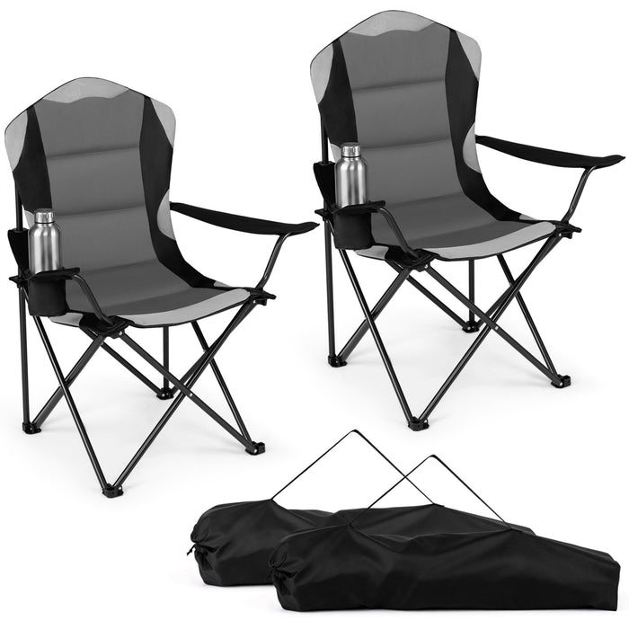 2 Pieces Folding Camping Chairs for Adults with Cup Holders-
