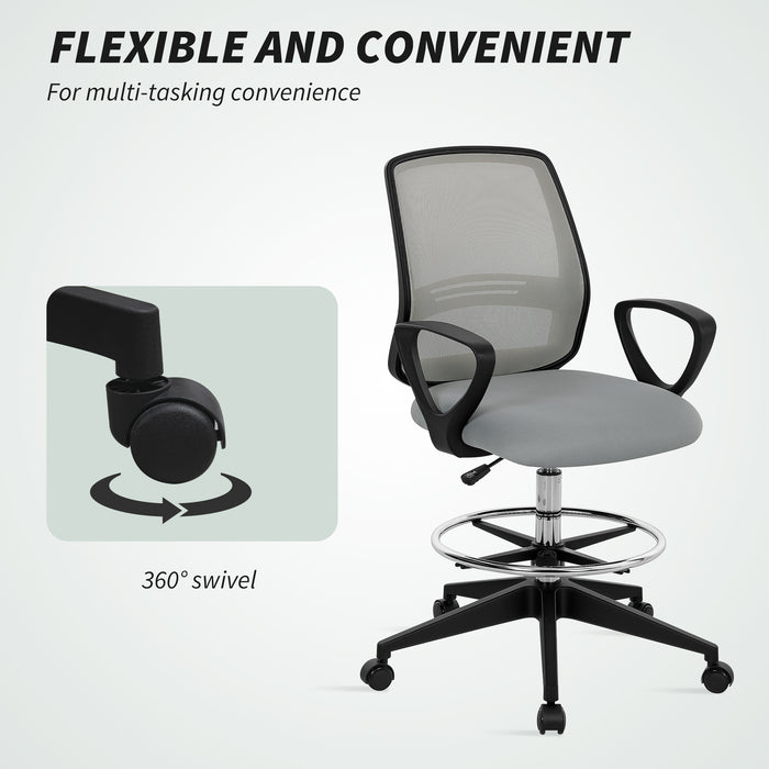 Vinsetto 100-120cm Draughtsman Office Chair, with Footrest - Light Grey