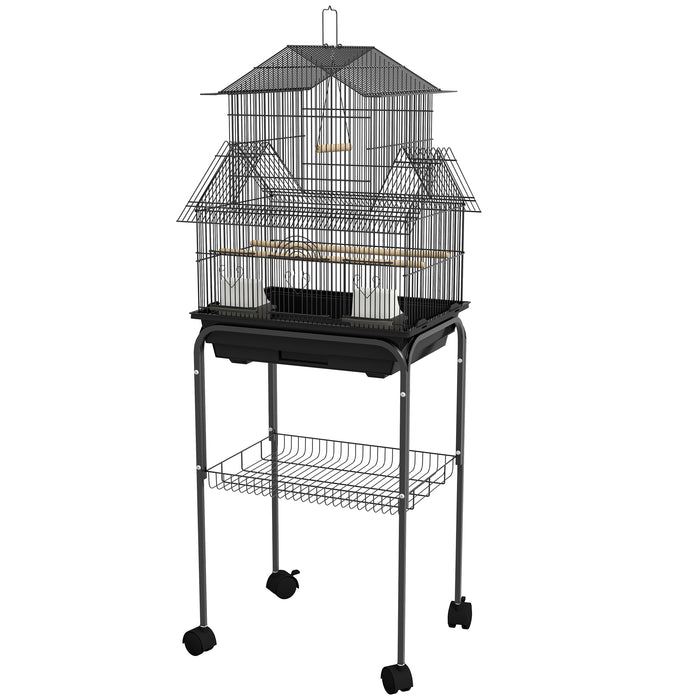 Sturdy Black Metal Aviary - Comes with Swing Perch, Food Container, and Tray - Ideal for Finches, Canaries, and Budgies