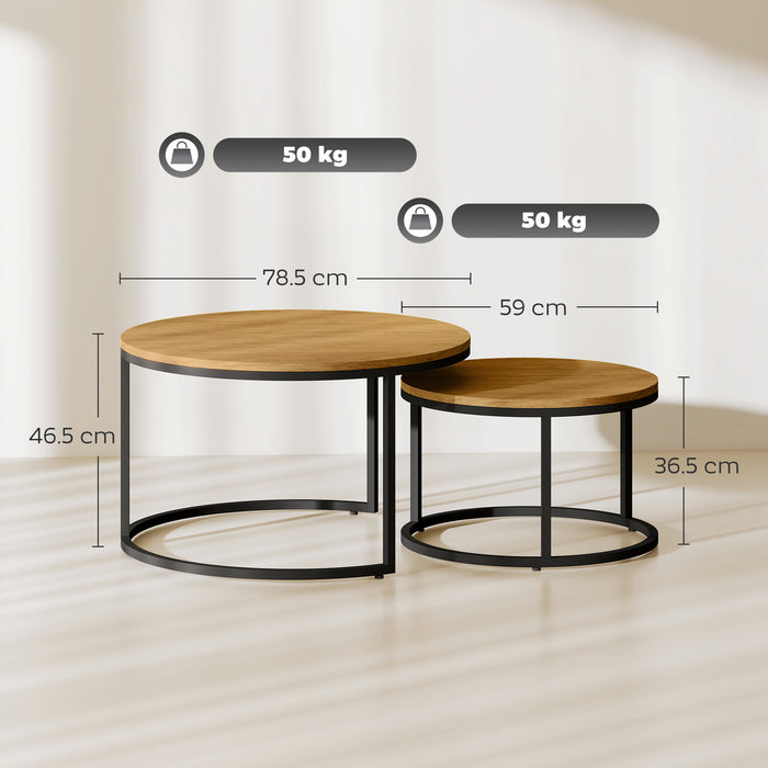 HOMCOM Set of Two Wood-Effect Stacking Tables - Brown