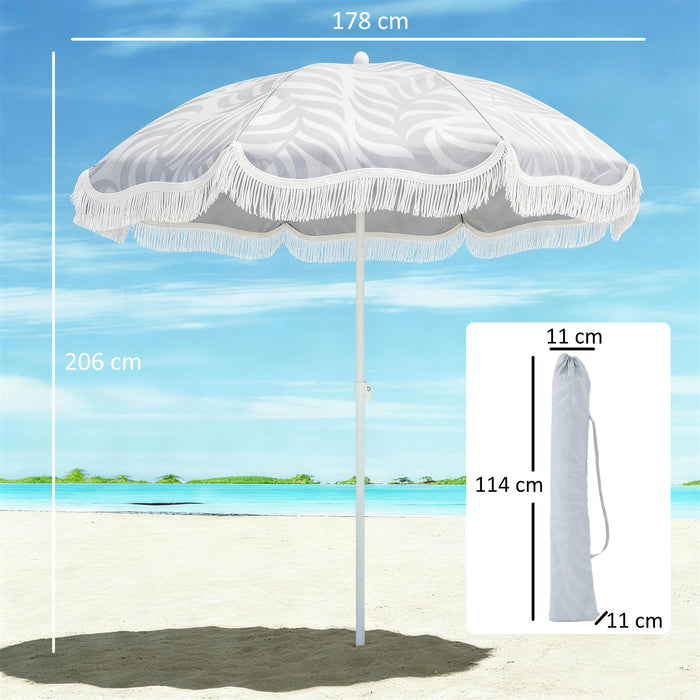 Outsunny 1.8 m Beach Umbrella Parasol with Sand Anchor, Portable Tilting Garden Parasol with Adjustable Height, Light Grey