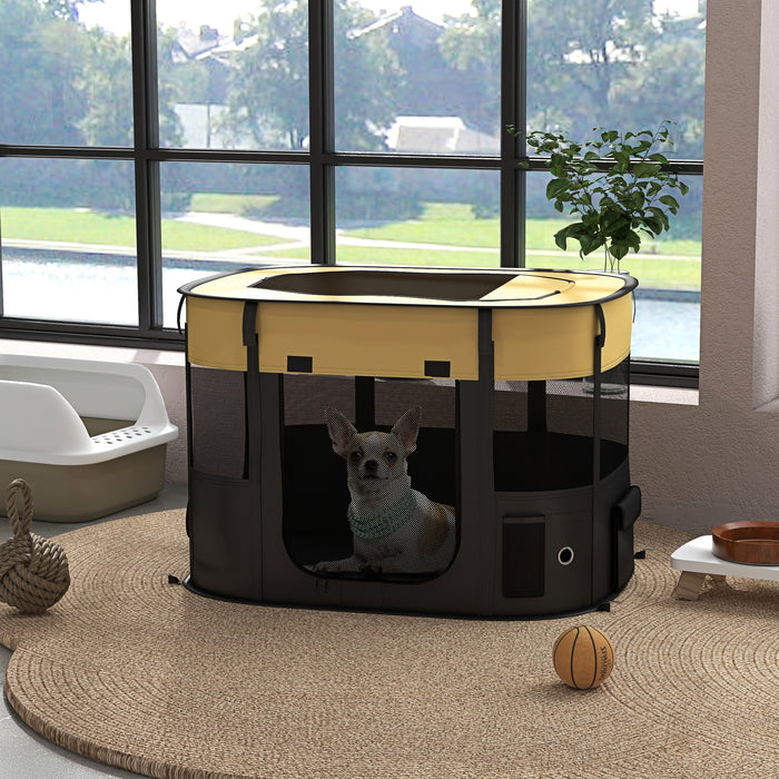 Portable Folding Dog Playpen with Carry Bag - Indoor/Outdoor Pet Enclosure, Bright Yellow - Convenient Space for Pets to Play and Rest