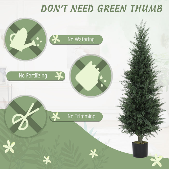 HOMCOM Set of 2 Decorative Artificial Plant, 120 cm Cypress Tree with 638 Leaves in Pot, UV-Resistant Plastic Fake Tree for Indoor Outdoor Home Office