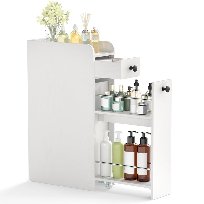 Narrow Bathroom Storage Cabinet with Slide-Out Drawer-