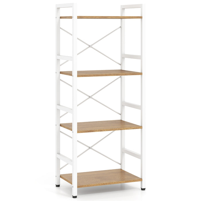 Narrow Bookshelf 4-Tier Freestanding Bookcase with Heavy-duty Metal Frame-Natural