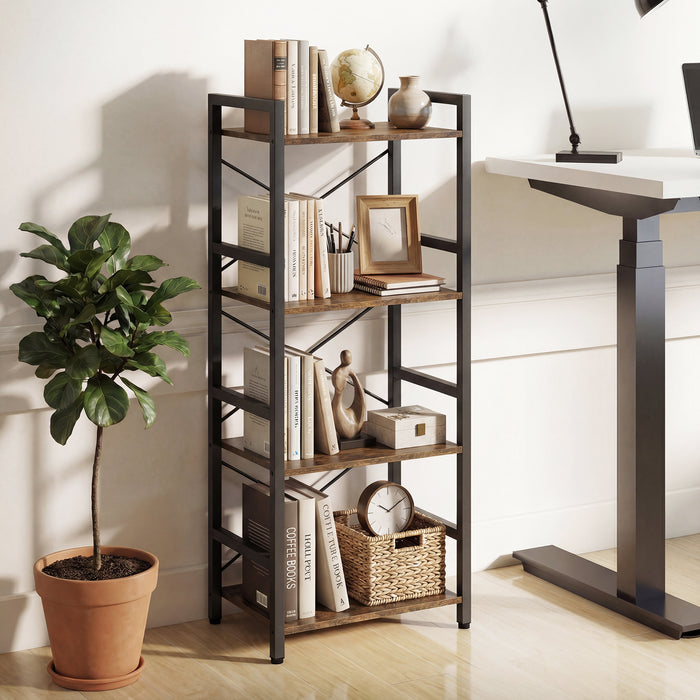 Narrow Bookshelf 4-Tier Freestanding Bookcase with Heavy-duty Metal Frame-Natural
