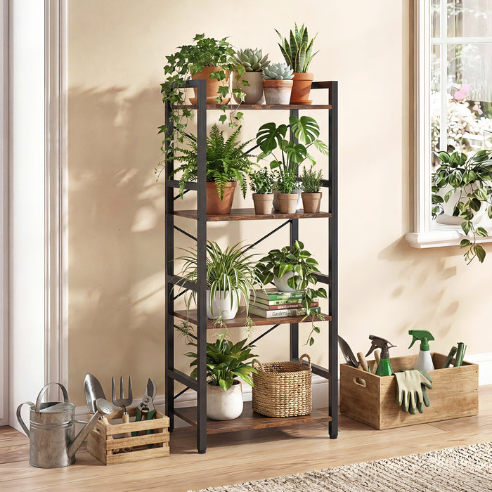 Narrow Bookshelf 4-Tier Freestanding Bookcase with Heavy-duty Metal Frame-Natural