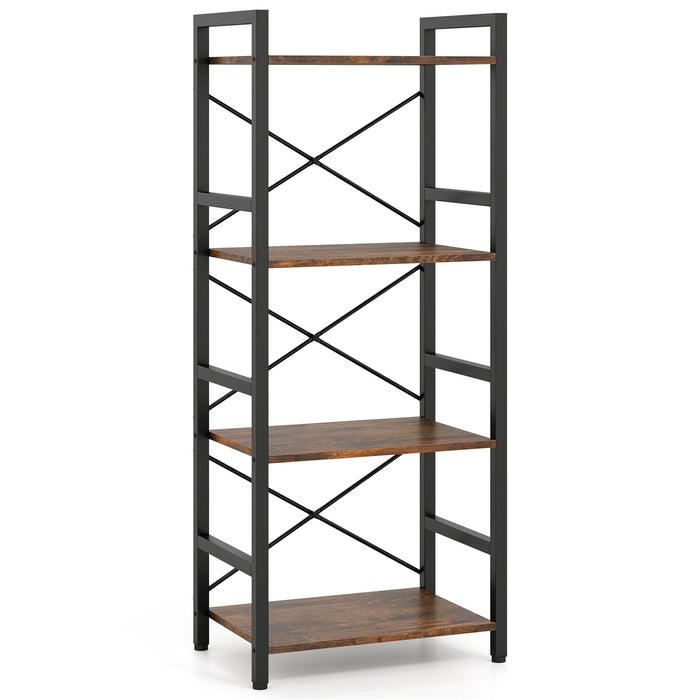 Narrow Bookshelf 4-Tier Freestanding Bookcase with Heavy-duty Metal Frame-Natural