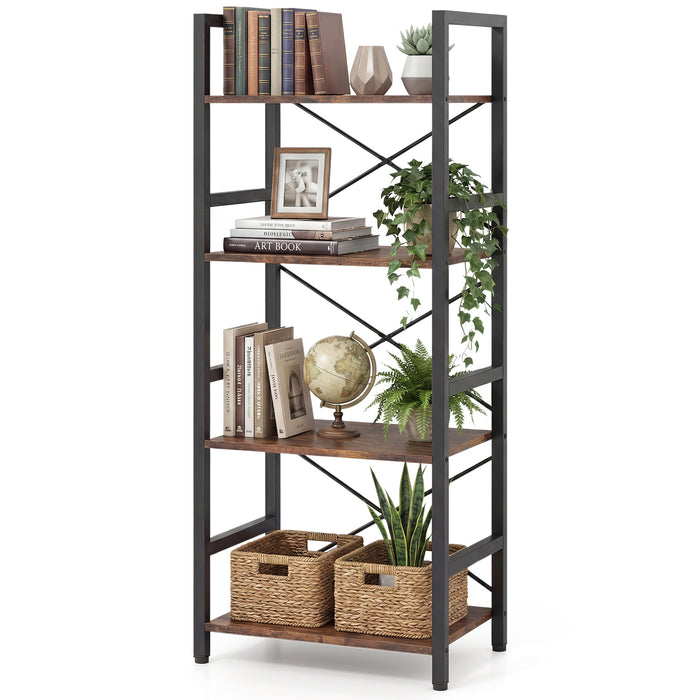 Narrow Bookshelf 4-Tier Freestanding Bookcase with Heavy-duty Metal Frame-Natural