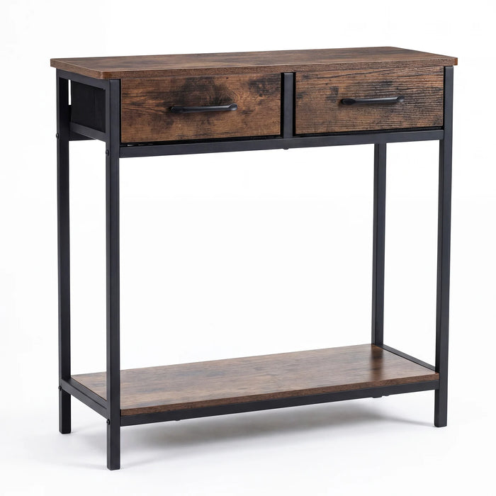 Narrow Console Table w/2 Fabric Drawers Open Compartment and Anti-Tipping Device-White