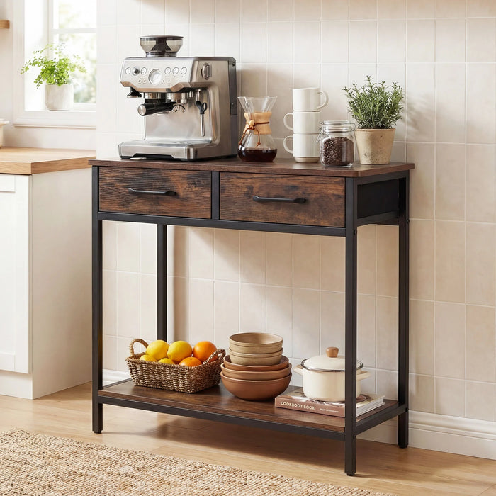Narrow Console Table w/2 Fabric Drawers Open Compartment and Anti-Tipping Device-White