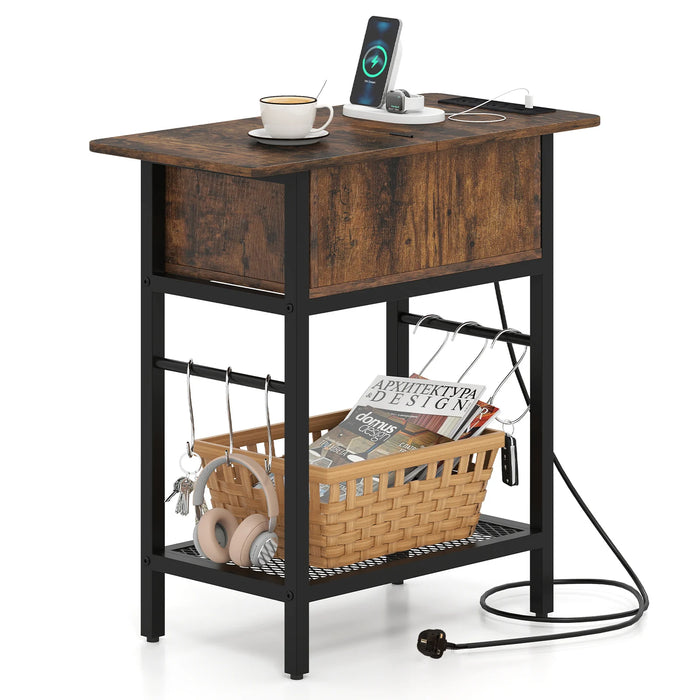 Narrow End Table Skinny Sofa Side Table for Small Space-