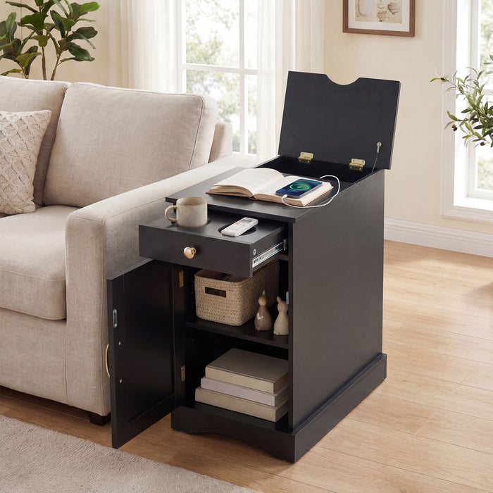 Narrow Nightstand Set of 2 with Charging Station and Drawer for Living Room Bedroom-