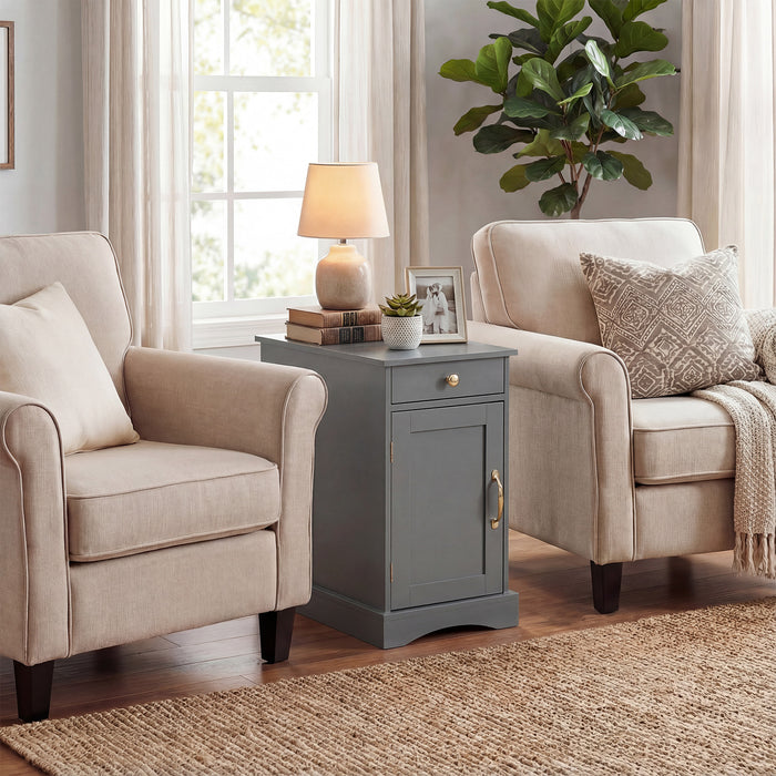 Narrow Nightstand Set of 2 with Charging Station and Drawer for Living Room Bedroom-