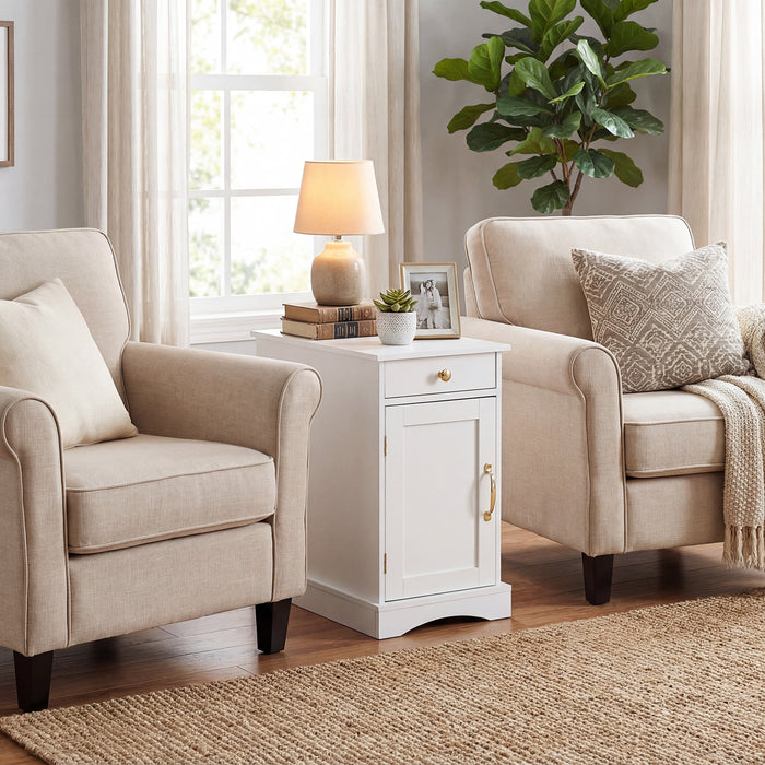 Narrow Nightstand Set of 2 with Charging Station and Drawer for Living Room Bedroom-