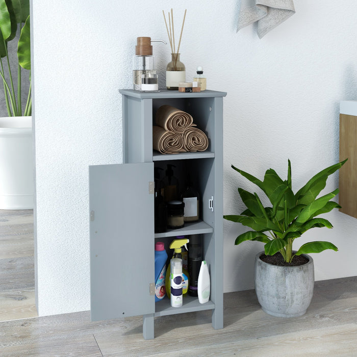 Freestanding Narrow Bathroom Storage Organizer Rack Stand with Door and Adjustable Shelf-