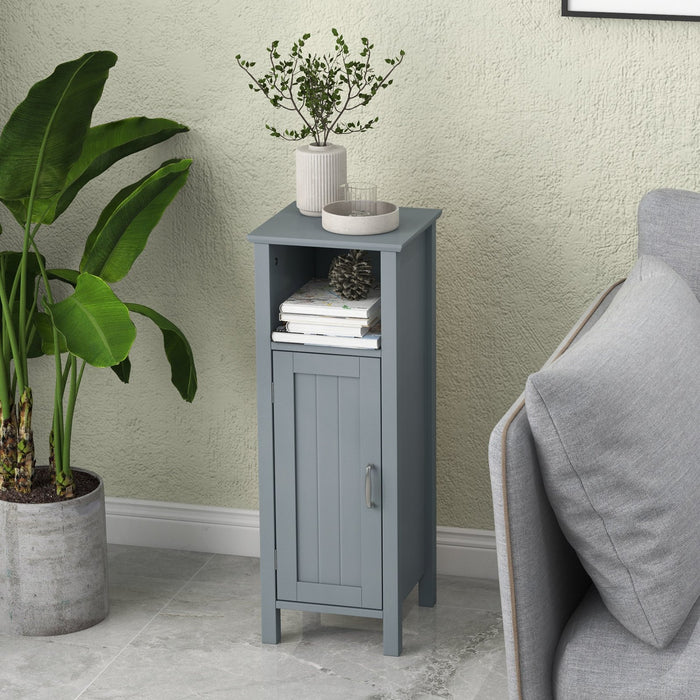 Freestanding Narrow Bathroom Storage Organizer Rack Stand with Door and Adjustable Shelf-