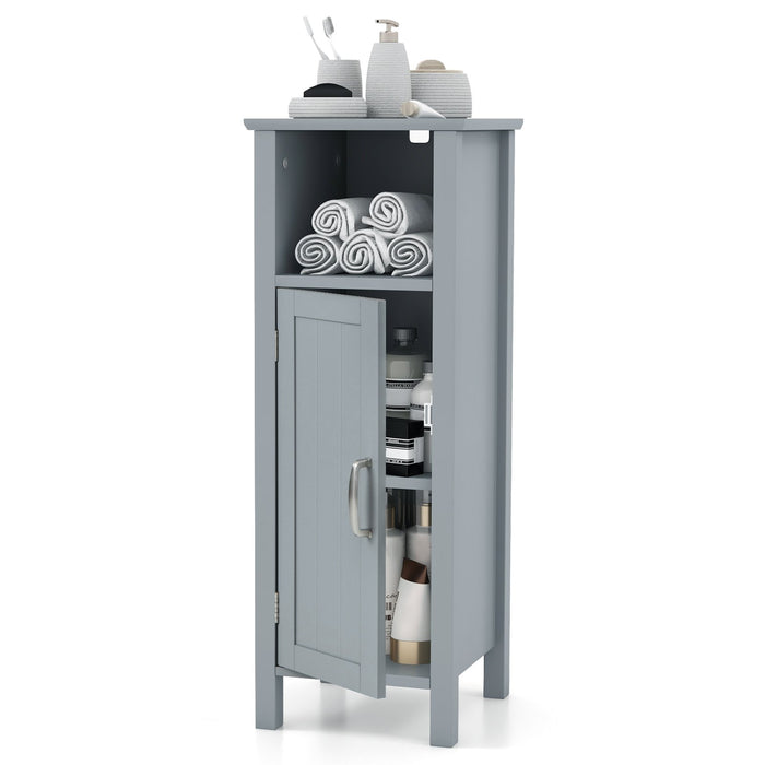 Freestanding Narrow Bathroom Storage Organizer Rack Stand with Door and Adjustable Shelf-