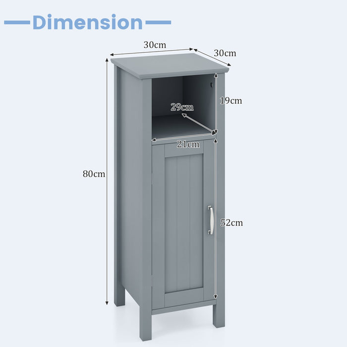 Freestanding Narrow Bathroom Storage Organizer Rack Stand with Door and Adjustable Shelf-