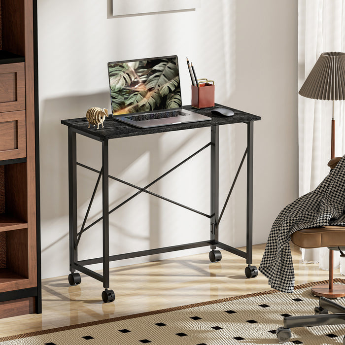 HOMCOM 80 cm Folding Desk on Wheels - Black
