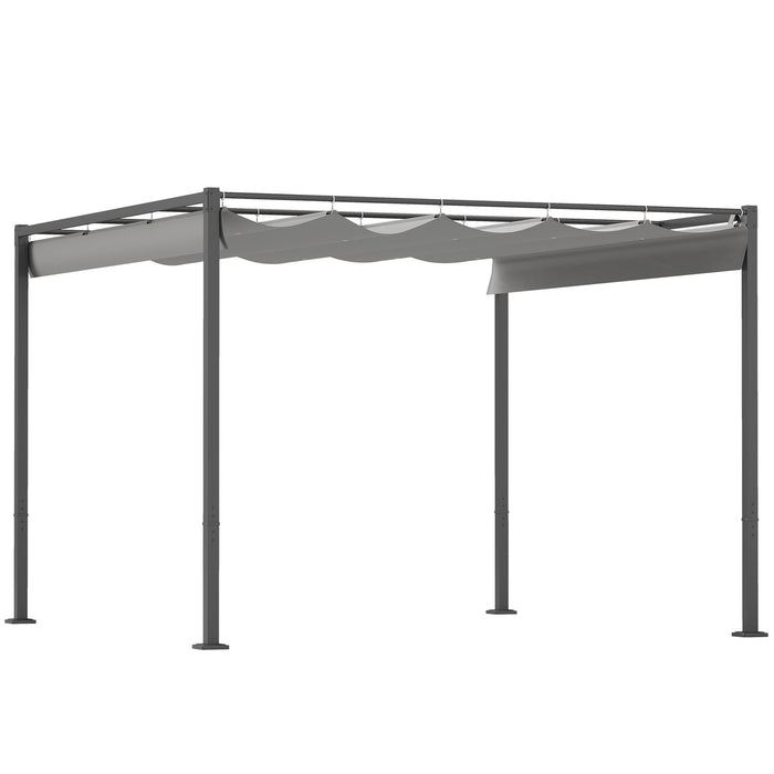 Outsunny 3 x 3(m) Garden Pergola with Retractable Roof and Magnetic Fixture, Outdoor Pergola Kit Sun Shade Canopy, UPF30+, Grey