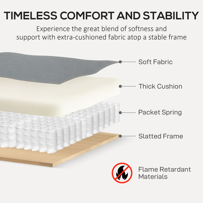 HOMCOM 3 Seater Sofa, Modern Fabric Sofa Couch with Spring Cushion, Rubber Wood Legs, 191cm Upholstered Settee for Living Room, Bedroom, Home Office, Guest Room, Grey