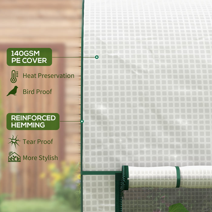 Outsunny Walk-In Greenhouse with Zipped Roll Up Doors, Small Greenhouse with Plastic Cover and Arched Top for Tomatos, Flowers, Vegetables and Herbs, 200 x 100 x 178cm, White
