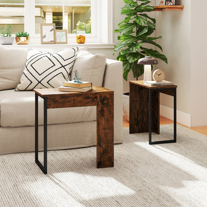 Nesting Coffee Table Set of 2 Faux Wood Top Sofa Side Table-