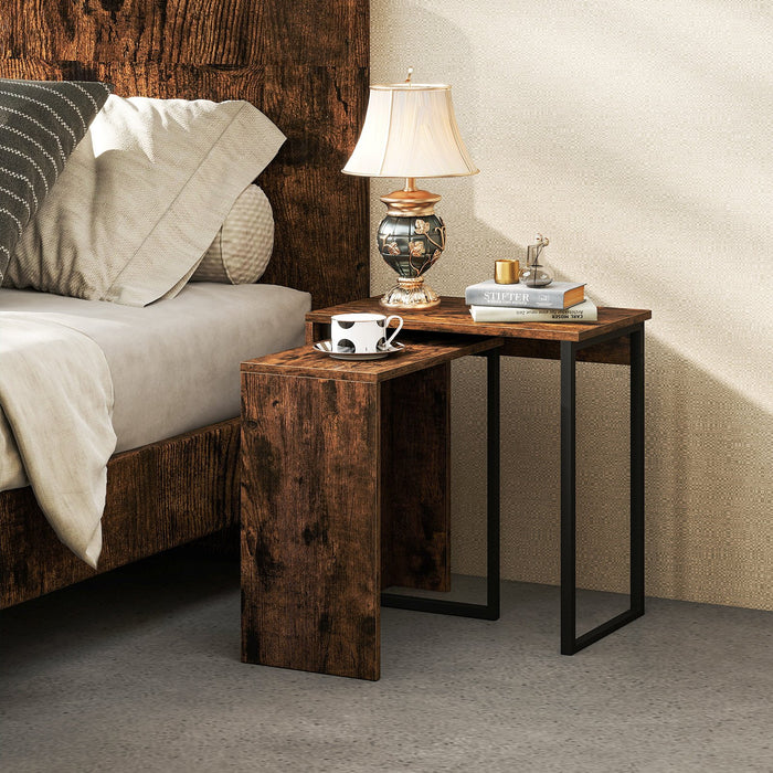 Nesting Coffee Table Set of 2 Faux Wood Top Sofa Side Table-