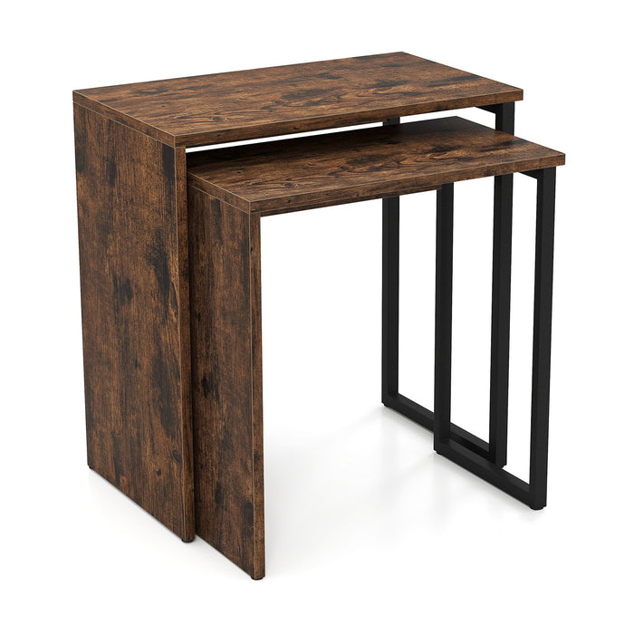 Nesting Coffee Table Set of 2 Faux Wood Top Sofa Side Table-