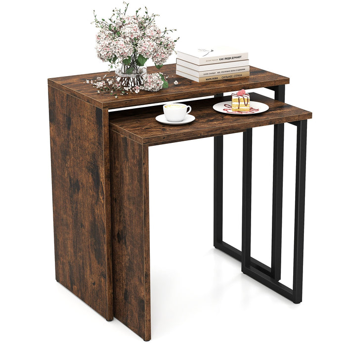 Nesting Coffee Table Set of 2 Faux Wood Top Sofa Side Table-