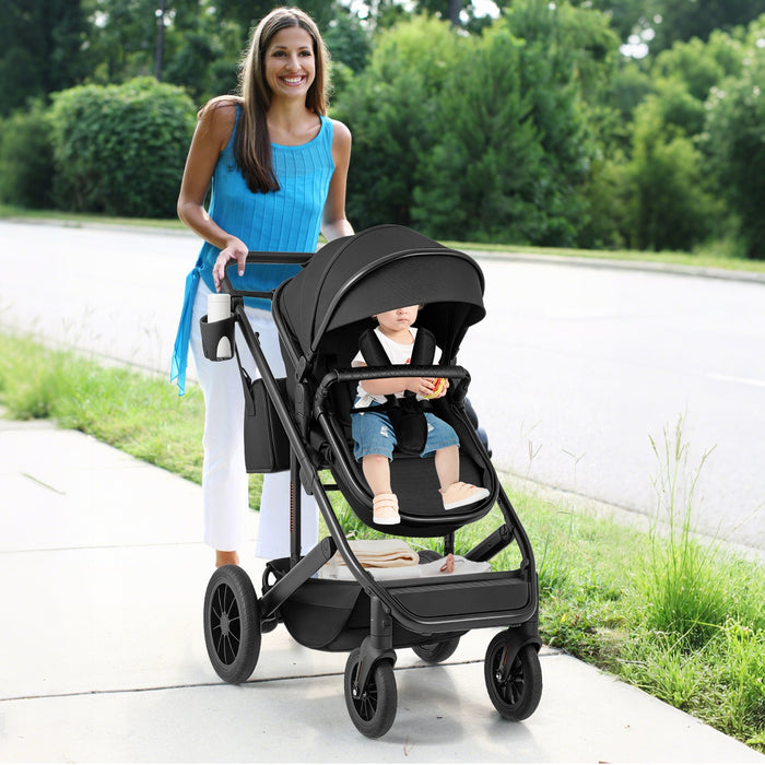 3-in-1 Newborn Stroller Folding Convertible High Landscape Toddler Stroller-