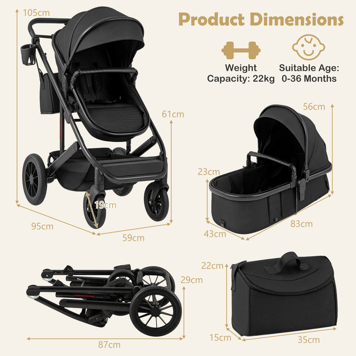 3-in-1 Newborn Stroller Folding Convertible High Landscape Toddler Stroller-