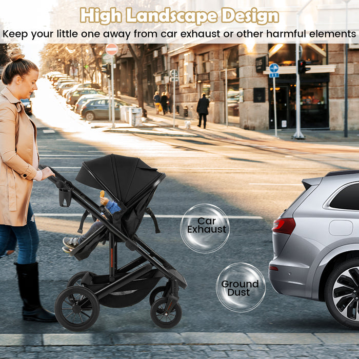 3-in-1 Newborn Stroller Folding Convertible High Landscape Toddler Stroller-
