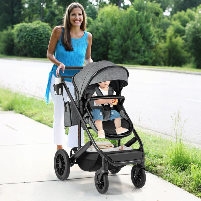3-in-1 Newborn Stroller Folding Convertible High Landscape Toddler Stroller-