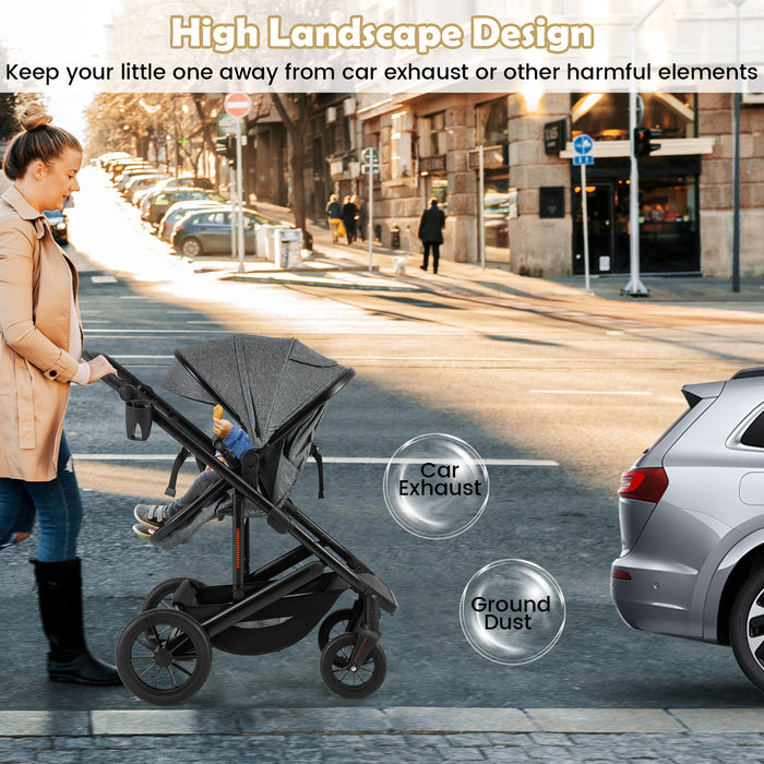 3-in-1 Newborn Stroller Folding Convertible High Landscape Toddler Stroller-