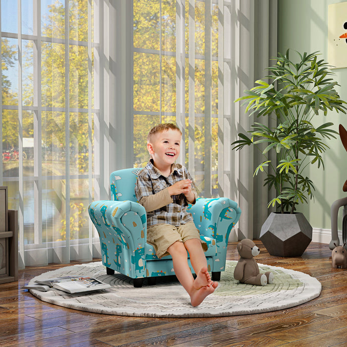 Kids Sofa Set with Dinosaur Theme - Sturdy Wooden Frame, 2-Piece Furniture for Toddlers - Perfect for Ages 1.5-3 Years, Vibrant Blue Color
