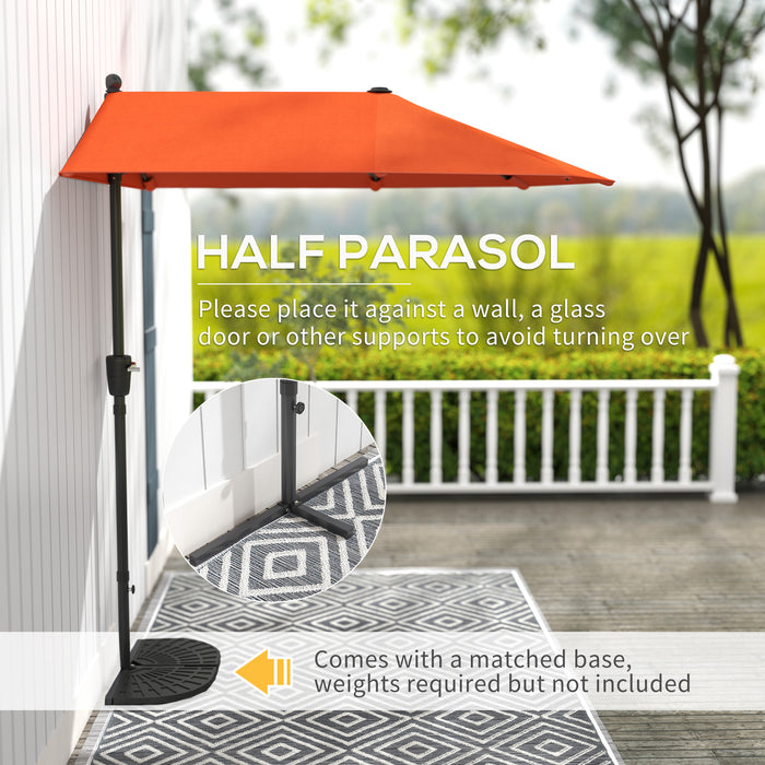 Outsunny 2m Half Parasol Market Umbrella Garden Balcony Parasol with Crank Handle, Cross Base, Double-Sided Canopy, Orange