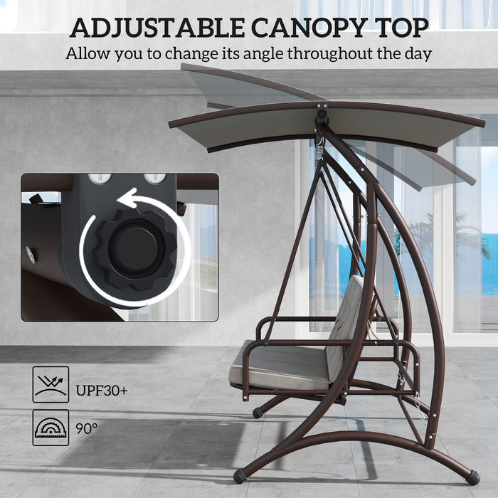 Outsunny 3 Seater Garden Swing Seat Bed, Convertible Swing Chair Bench with UPF30+ Adjustable Canopy, Cushioned Seat and Weather Resistant Steel Frame, Grey
