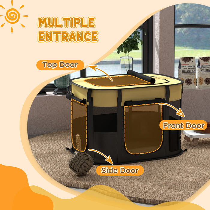 Foldable Canine Playpen with Included Carry Bag - Portable Indoor/Outdoor Pet Enclosure, Vibrant Yellow - Ideal for Puppy Play and Training Sessions