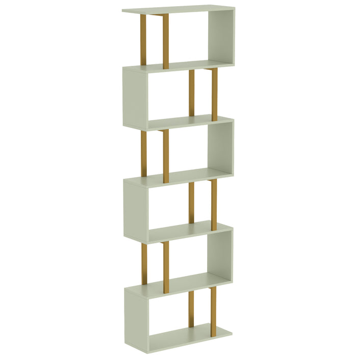 HOMCOM S-Shaped Bookshelf, 5-Tier Bookcase, Freestanding Storage Shelves with Anti-Tip Strap for Living Room, Light Green