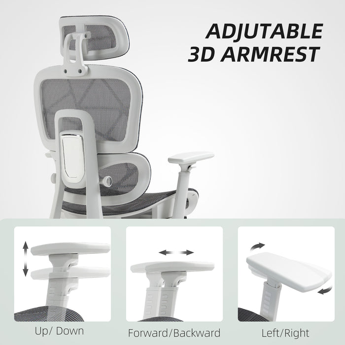 HOMCOM Multi-Adjustable Mesh Office Chair - Grey and White